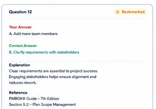 PMP Exam Trainer answer-review screen