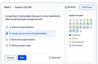 PMP Exam Trainer timed exam interface